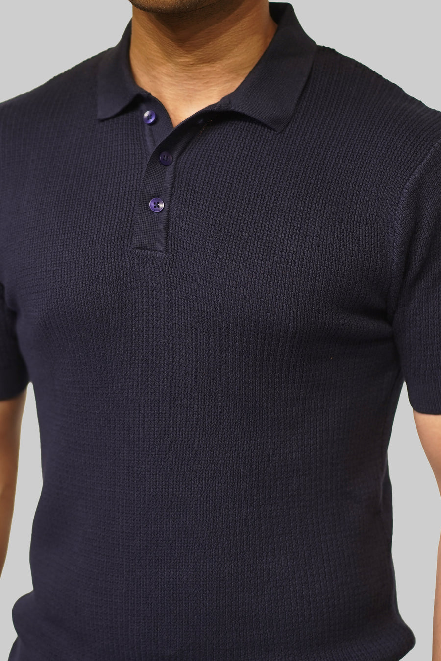 SNUG Men's  Navy Blue Textured Knit Polo Shirt