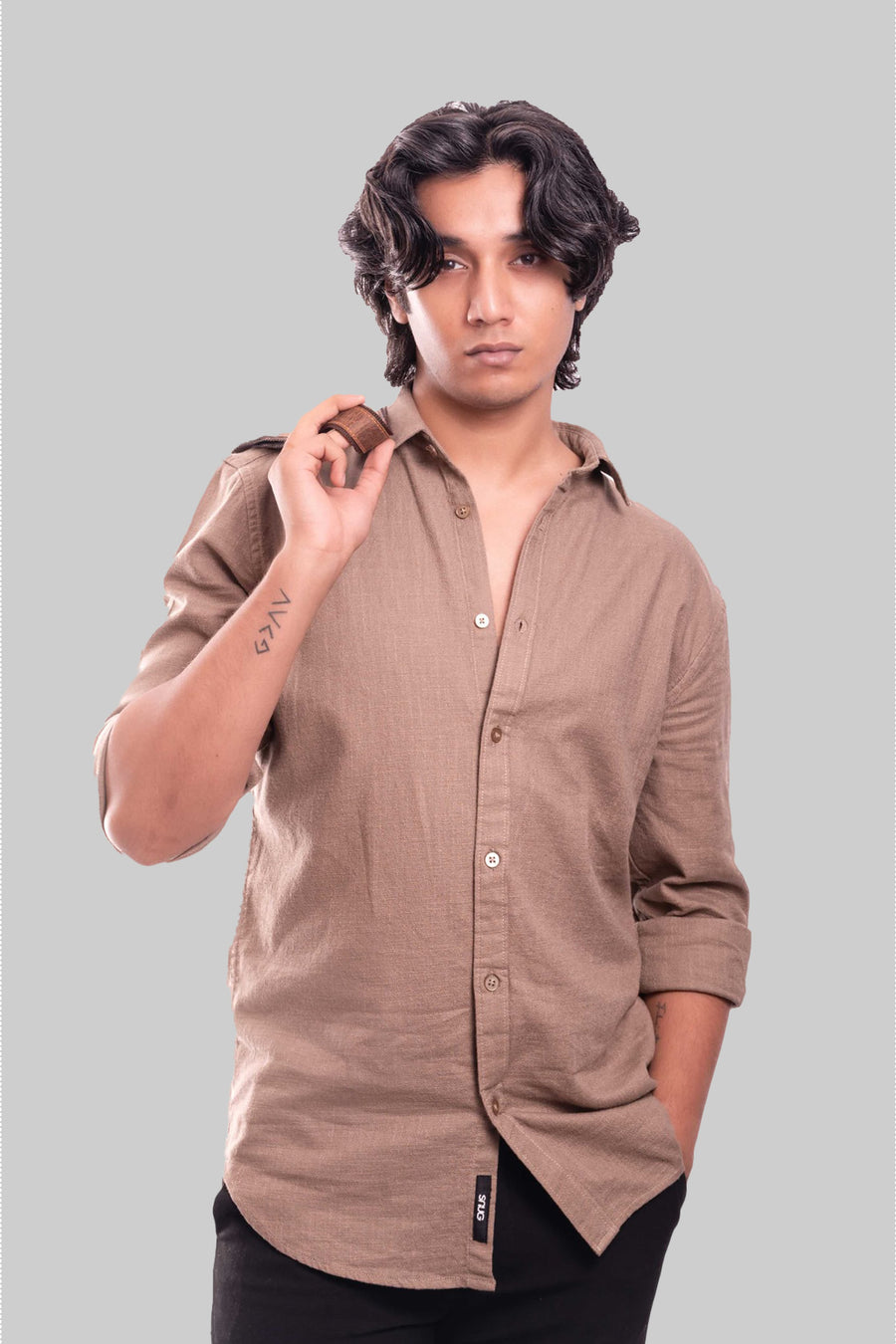 Comfy Cotton Crepe Shirt (Beige)